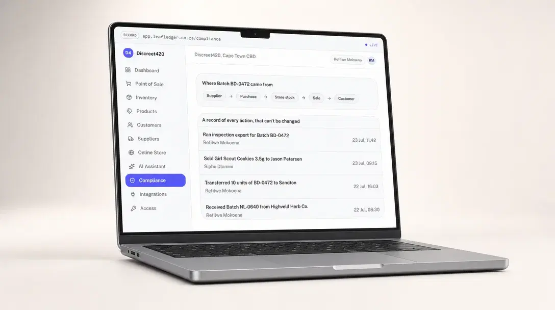 Compliance & Traceability, shown on a laptop